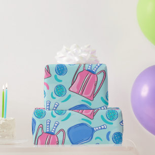 Pickleball-Schläger und Bälle Blau Geschenkpapier