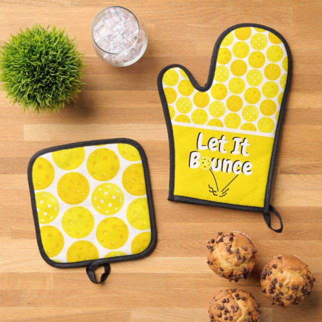 Pickleball Serve Ließ It Bounce Yellow Personalisi Ofenhandschuh & Topflappen-Set (Oben Unten)