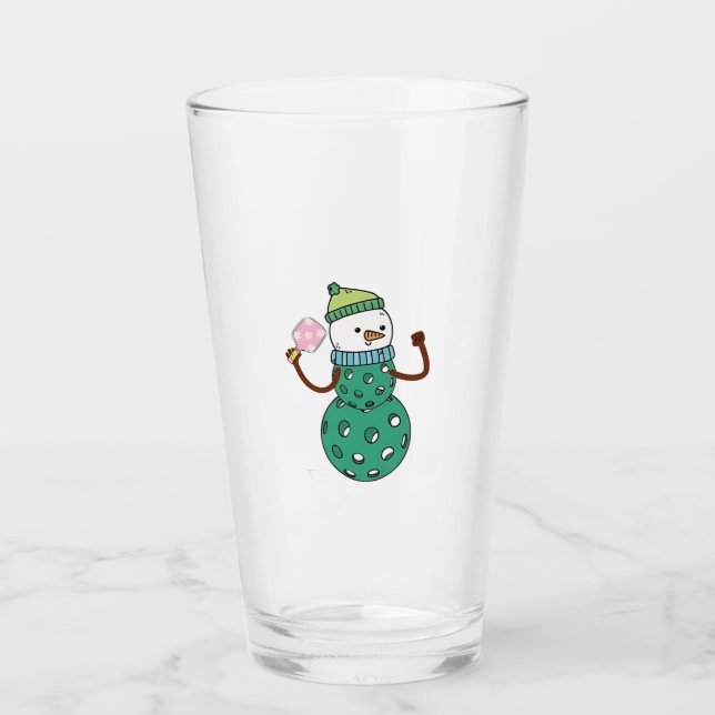 Pickleball Snowman Funny Christmas Glas (Vorderseite)