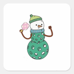 Pickleball Snowman Funny Christmas Quadratischer Aufkleber