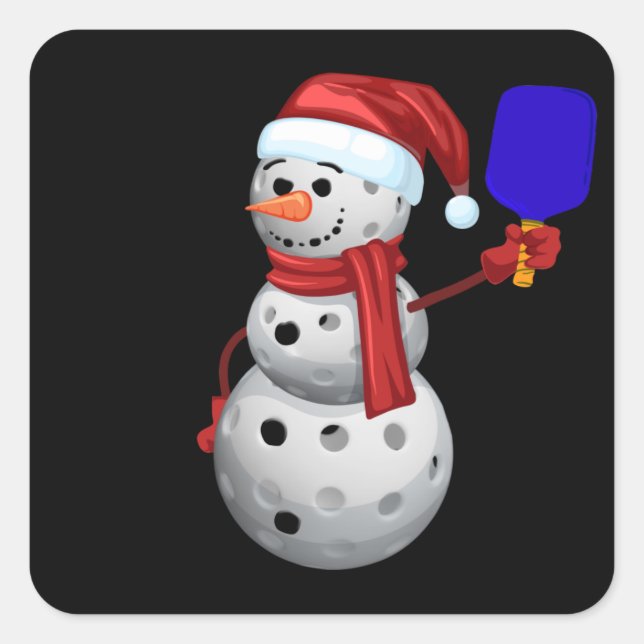 Pickleball Snowman Quadratischer Aufkleber (Vorderseite)