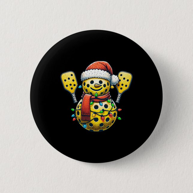 Pickleball Snowman Weihnachtsmannmütze Lights Chri Button (Vorderseite)