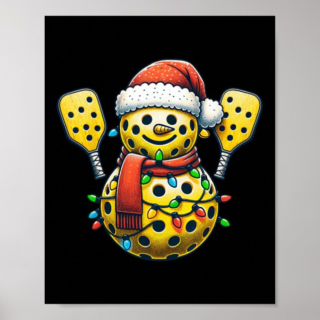 Pickleball Snowman Weihnachtsmannmütze Lights Chri Poster (Vorne)