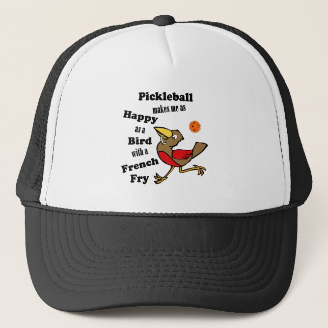 Pickleball - so glücklich wie ein Vogel mit franzö Truckerkappe (Vorderseite)