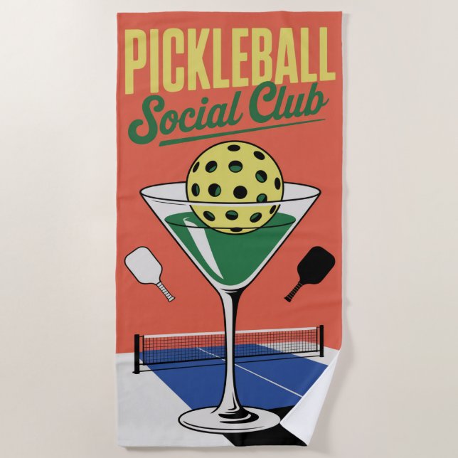 Pickleball Social Club Retro Paddle Court Strandtuch (Vorderseite)