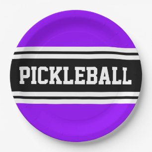 PICKLEBALL Spaß Helle Lila Schwarz-weiße Streifen Pappteller