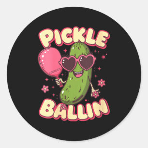 Pickleball spielende Frauen süße Cartoon-Picklebal Runder Aufkleber