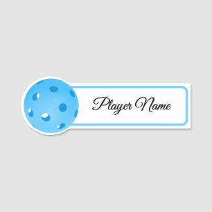 Pickleball-Spieler blaue Pickleballs personalisier Namensschild