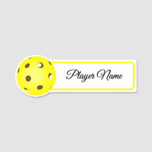 Pickleball-Spieler gelbe Picklebälle personalisier Namensschild