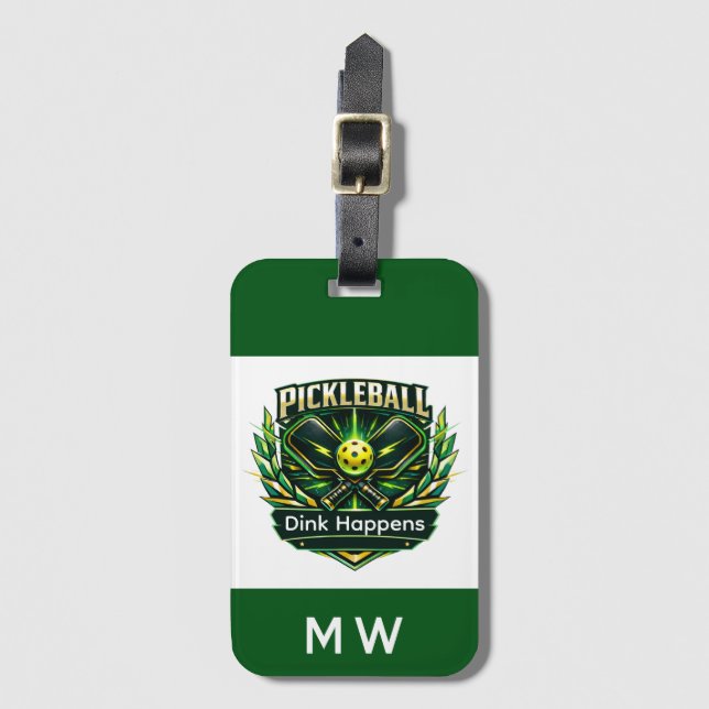 Pickleball-Spieler-Logo monogrammiert Gepäckanhänger (Vorderseite Vertikal)