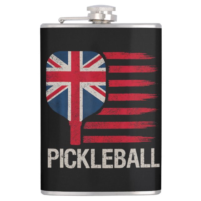 Pickleball-Spieler-Paddle-UK-Flagge  Flachmann (Vorderseite)