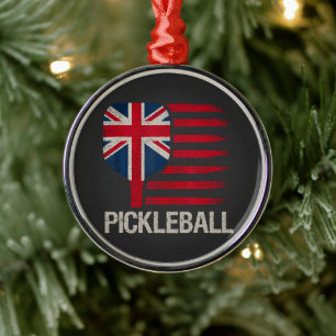 Pickleball-Spieler-Paddle-UK-Flagge Ornament Aus Metall
