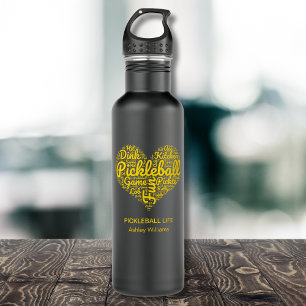 Pickleball-Spieler personalisierter Name Herz-Desi Edelstahlflasche