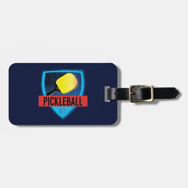 Pickleball Spieler trägt Tasche Gepäckanhänger (Vorderseite horizontal)