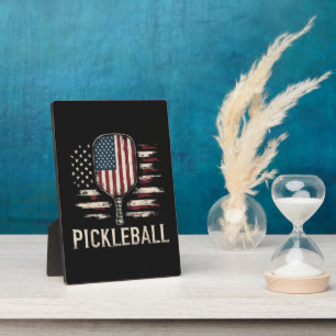 Pickleball-Spieler US-Flagge Retro-Paddleball Fotoplatte