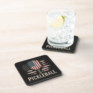 Pickleball-Spieler US-Flagge Retro-Paddleball Getränkeuntersetzer