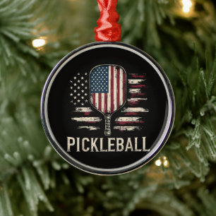 Pickleball-Spieler US-Flagge Retro-Paddleball Ornament Aus Metall
