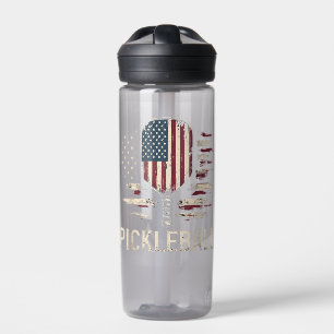 Pickleball-Spieler US-Flagge Retro-Paddleball Trinkflasche