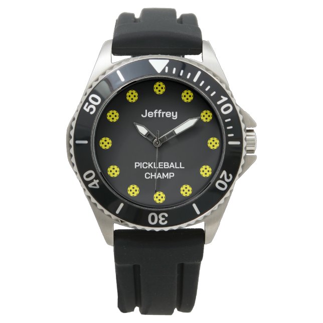 Pickleball-Sportgeschenk mit individuelle Name Armbanduhr (Vorderseite)