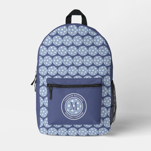 Pickleball Sports Funny Quote Name Initial Blue Bedruckter Rucksack (Vorderseite)