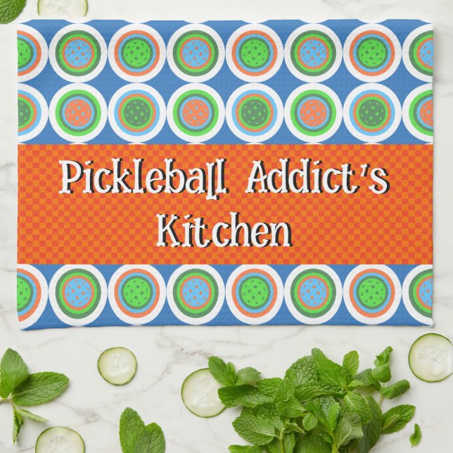 Pickleball Summer Polka Dot Orange Green Blue Ball Geschirrtuch (Gefaltet)