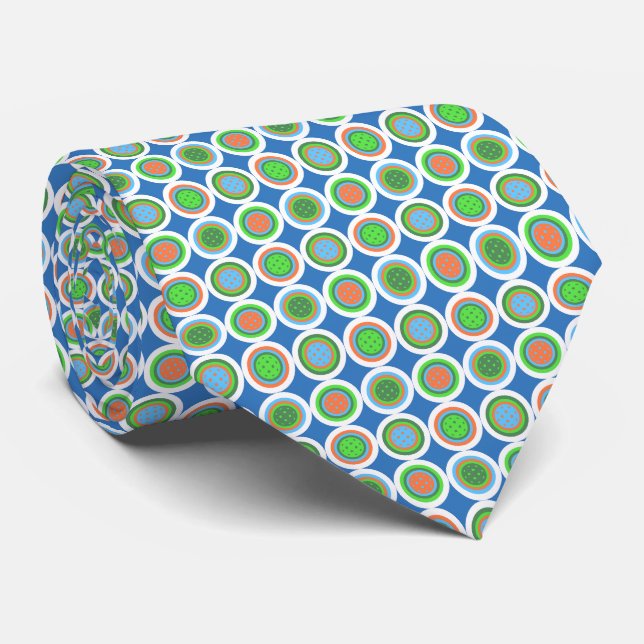 Pickleball Summer Polka Dot Orange Green Blue Ball Krawatte (Gerollt)