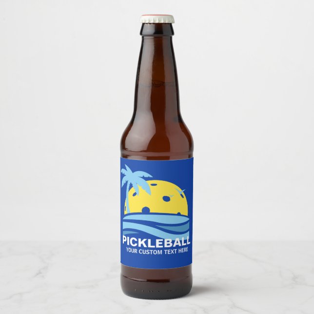 Pickleball Tropical Palm Tree Sun Ihren benutzerde Bierflaschenetikett (Vorderseite)