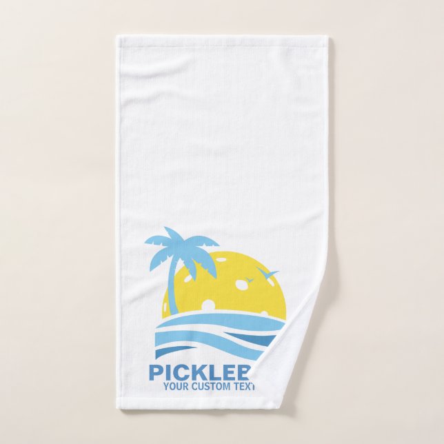 Pickleball Tropical Palm Tree Sun Votre texte pers (Serviette à main)