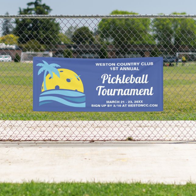 Pickleball Turnier Tropischer Palme Tree Sonnenstr Banner (Insitu)