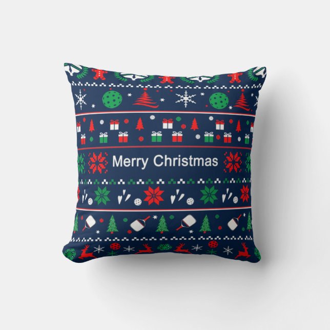 😄 Pickleball 🎄 Ugus Christmas Sweater-Stil blau Kissen (Vorderseite)