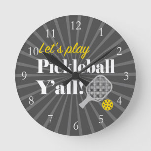 Pickleball-Uhr Lass uns spielen Lustiges Geschenk Runde Wanduhr