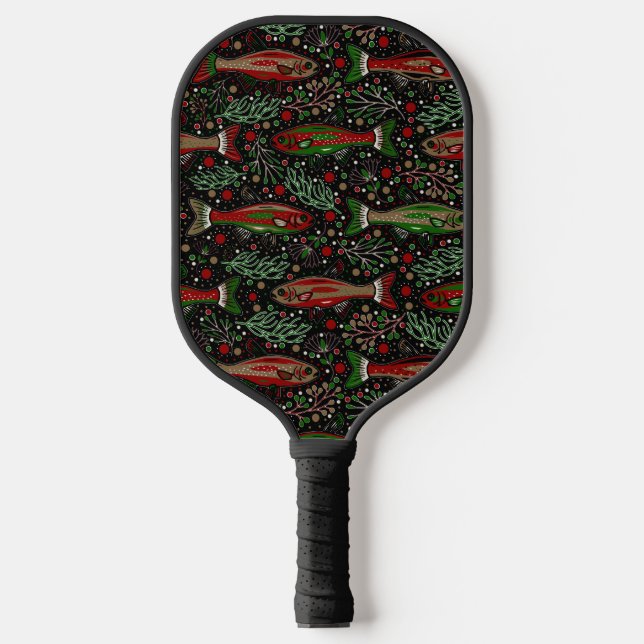 Pickleball und Fischen Bachforelle Rot Grün Grau Pickleball Schläger (Vorderseite)