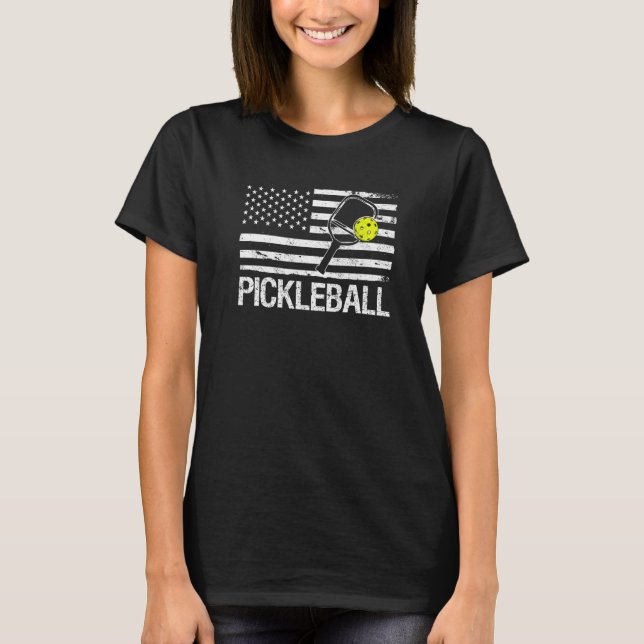 Pickleball, US-amerikanische Flagge T-Shirt (Vorderseite)