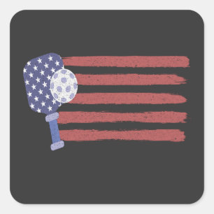 Pickleball US-Flagge - Amerikanischer Patriotische Quadratischer Aufkleber