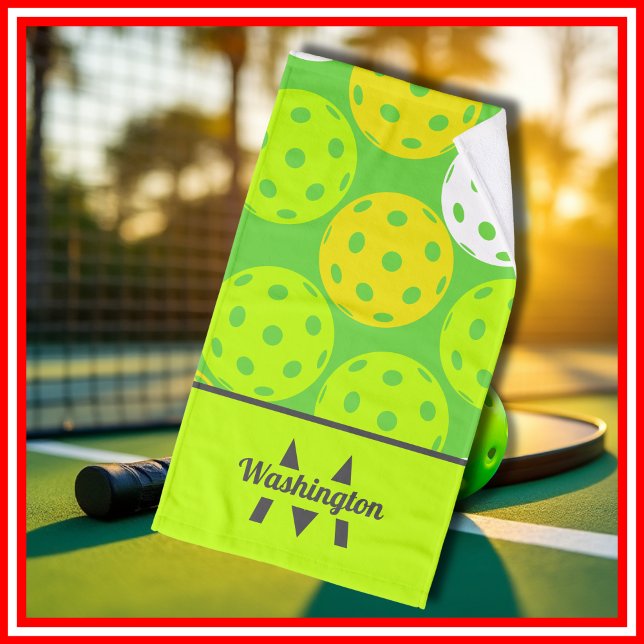Pickleball Vert Monogrammé Moderne et Cool (Green Pickleball Cool Modern Monogrammed Hand Towel)