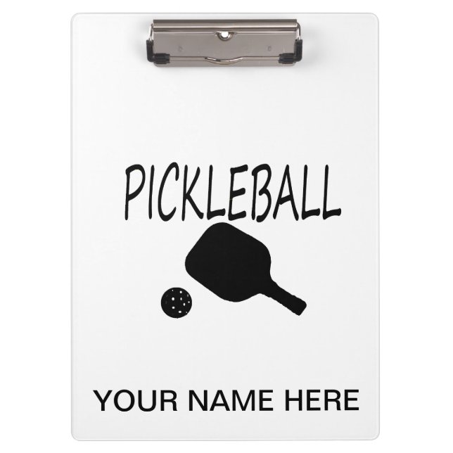 pickleball w Paddel- und Ballschwarzes Klemmbrett (Vorderseite)