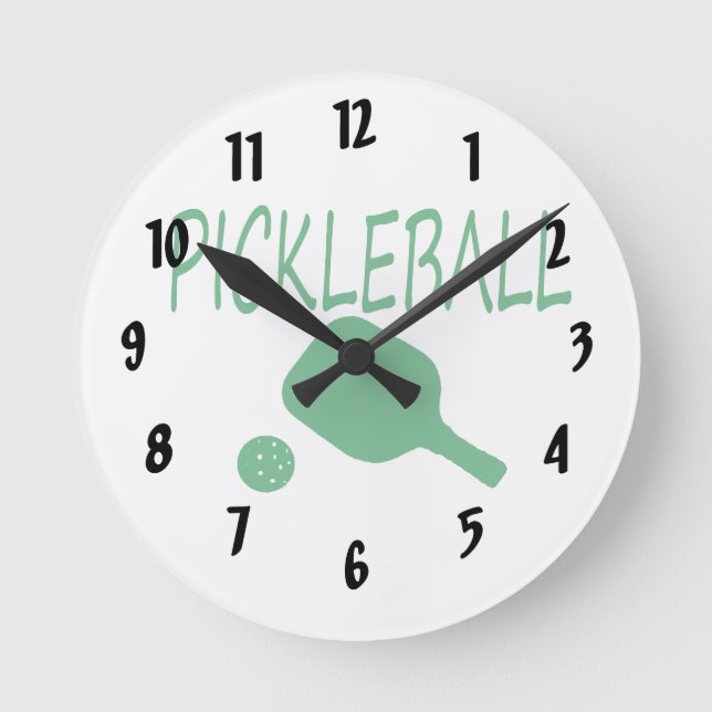 Pickleball w Paddle und Ball grün Runde Wanduhr (Vorderseite)