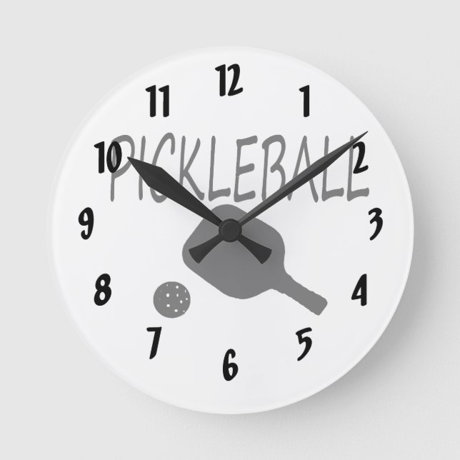 Pickleball w Paddle und Ball schwarz Runde Wanduhr (Vorderseite)
