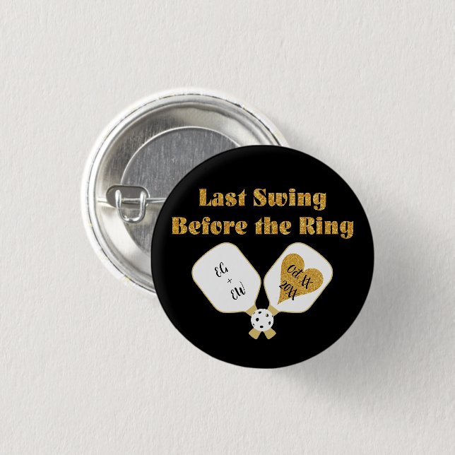 Pickleball Wedding Black and Gold Personalisiert Button (Vorne & Hinten)