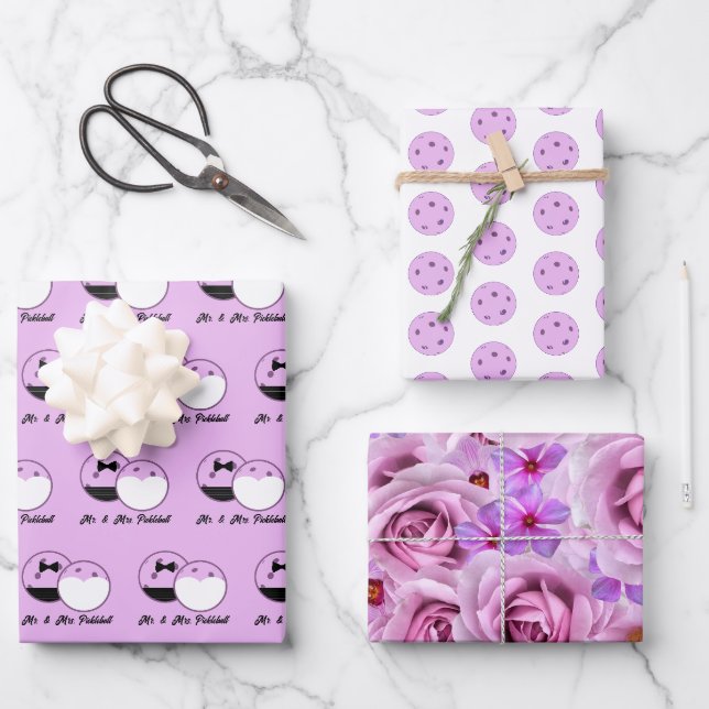 Pickleball Wedding Lavender Personalize Geschenkwr Geschenkpapier Set (Vorderseite)