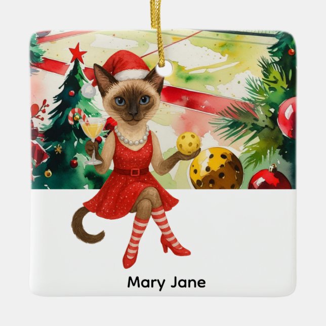Pickleball Weihnachten Thema für Cat Lovers Keramikornament (Vorderseite)