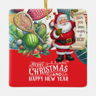 Pickleball Weihnachten Thema mit dem Weihnachtsman Keramikornament