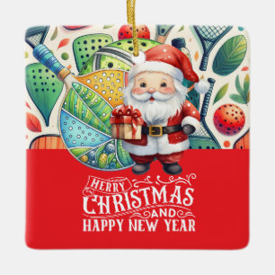 Pickleball Weihnachten Thema mit dem Weihnachtsman Keramikornament