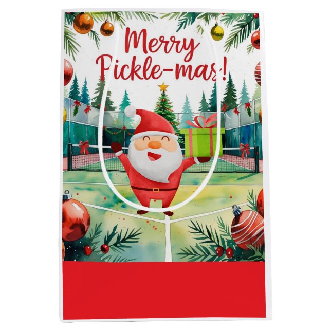 Pickleball Weihnachten Thema mit dem Weihnachtsman Mittlere Geschenktüte (Vorderseite)