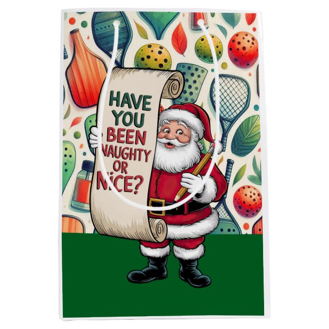 Pickleball Weihnachten Thema mit dem Weihnachtsman Mittlere Geschenktüte (Vorderseite)