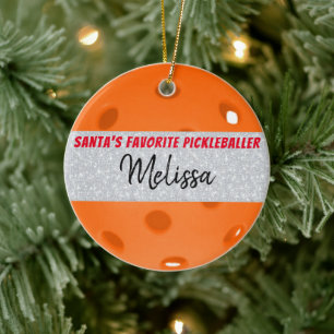 Pickleball Weihnachts-Orange-Ball Weihnachten Keramik Ornament