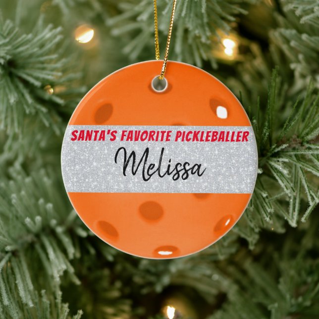 Pickleball Weihnachts-Orange-Ball Weihnachten Keramik Ornament (Baum)