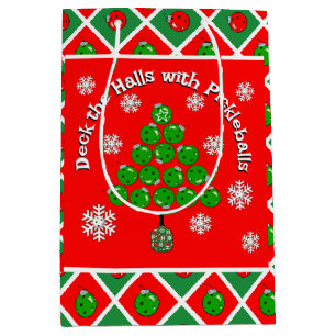 Pickleball-Weihnachtsbaum-Diele-die-Hallen-Rot-Grü Mittlere Geschenktüte