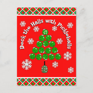 Pickleball-Weihnachtsbaum-Halle schmücken Rot Grün Postkarte