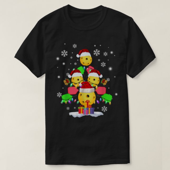 Pickleball Weihnachtsbaum Santa Pickleball T-Shirt (Design vorne)